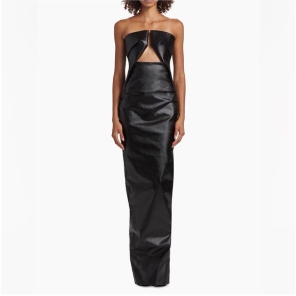 $1495 Rick Owen’s bustier prong dress gown black coated stretch denim 2 38 XS S